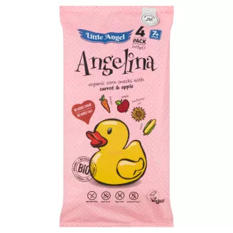 "LITTLE ANGEL ANGELINA" BIO KUKORICA SNACK, RÉPÁVAL ÉS ALMÁVAL, 4X15 G
